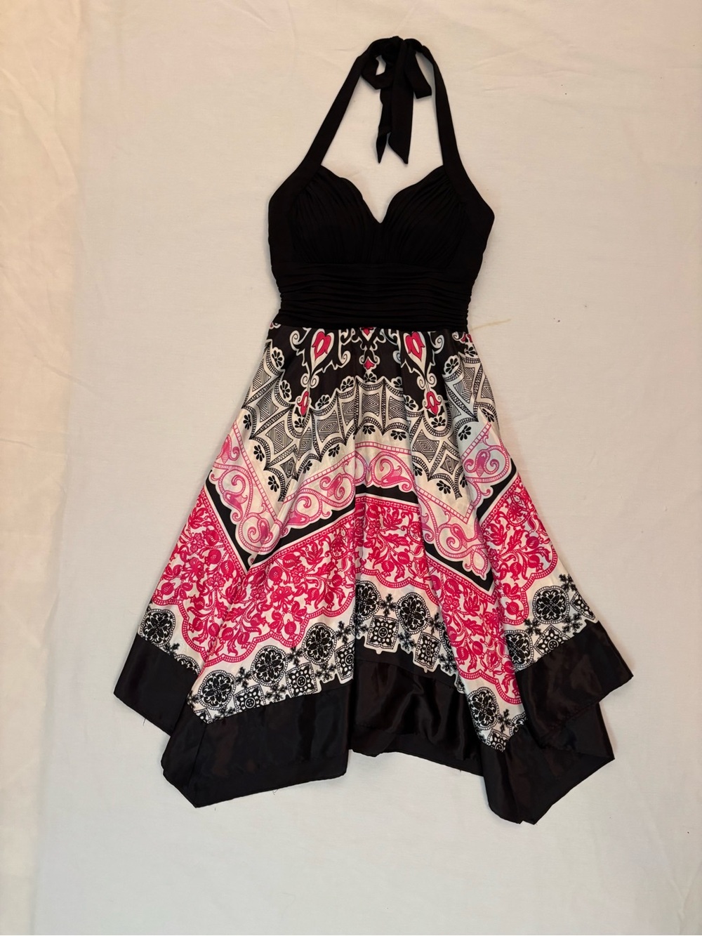 Y2K Pin Up Halter Dress Pink Black Retro Rockabilly Asymmetrical Fit & Flare 8